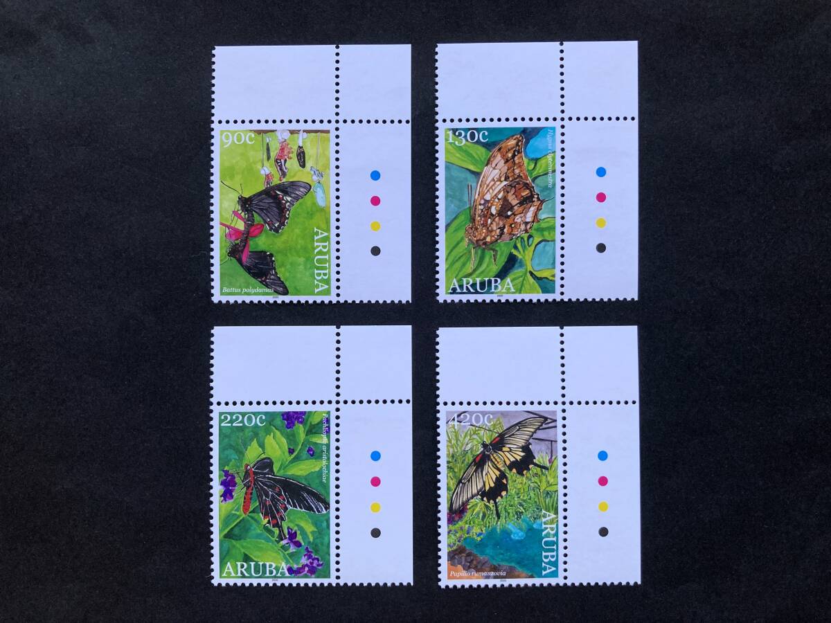 外国切手:アルバ切手 「蝶(チョウ)」(ポリダマスジャコウアゲハ ほか)4種完 未使用拍卖