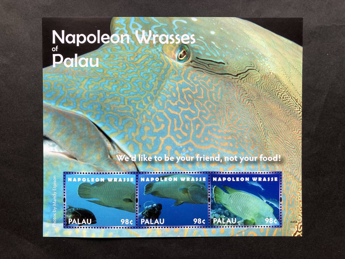 外国切手: パラオ切手 「(保護された海洋動物)メガネモチノウオ」3種m/s 未使用拍卖