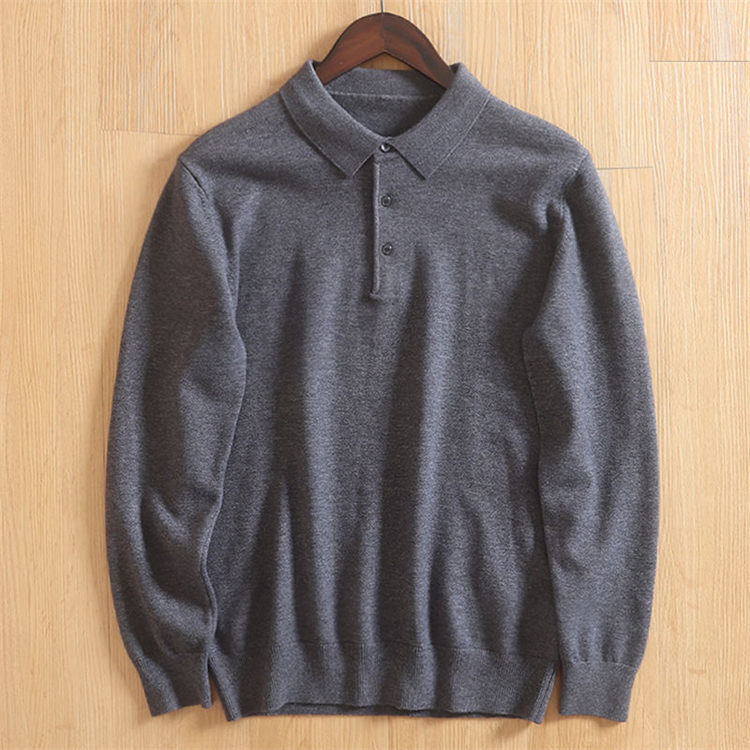 Y6450-L グレー 新品 セーター ニット ウール混 ポロカラー ふんわり スリム 暖かさ 秋冬 厚手 極上の着心地 ビジネス メンズ トップス拍卖