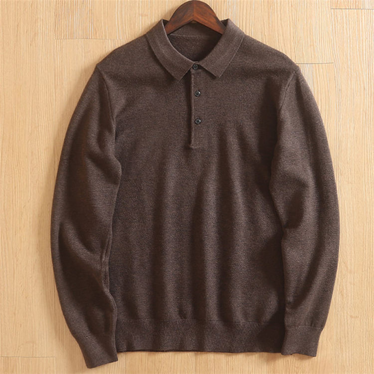 Y6452-L ブラウン 新品 セーター ニット ウール混 ポロカラー ふんわり スリム 暖かさ 秋冬 厚手 極上の着心地 ビジネス メンズ トップス拍卖