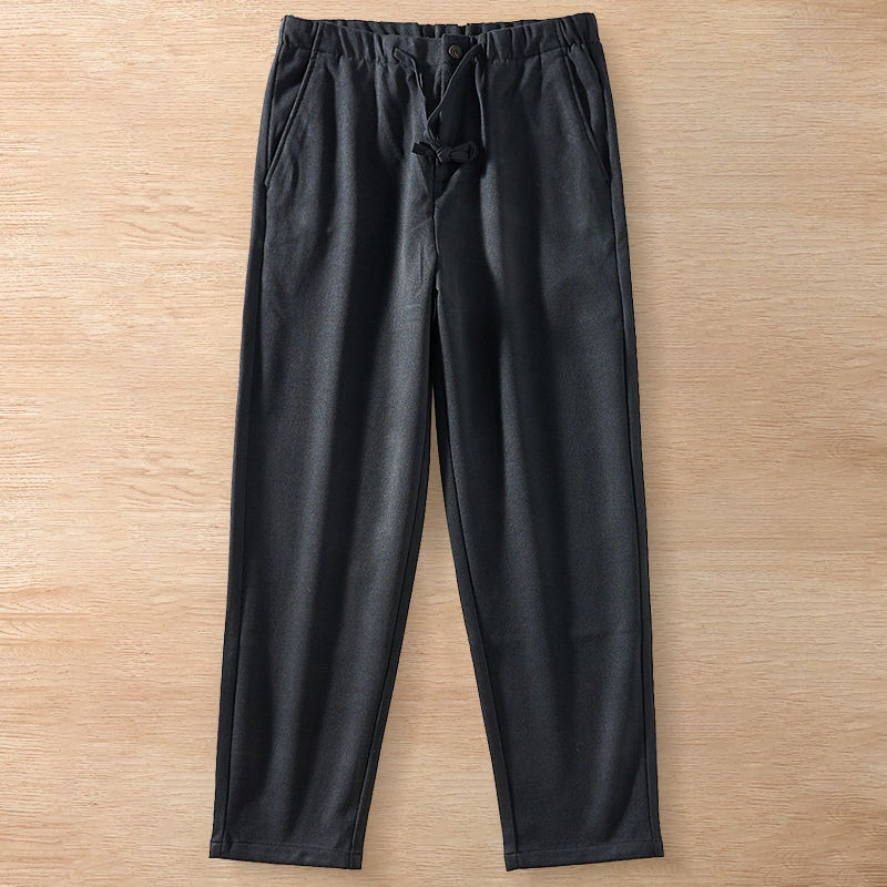 Y6366-M ブラック 新品 ウール混 カシミア イージーパンツ スラックス テーパード 秋冬 暖かい メンズ ビジネス ウエストゴム カジュアル拍卖