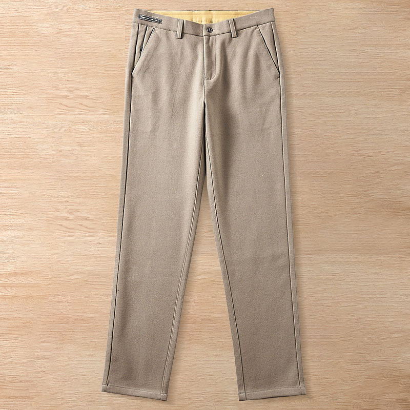 Y6383-M カーキ 新品 ウール混 テンセル混 ストレートパンツ 秋冬 防寒 厚手 ノーアイロン ストレッチ メンズ ビジネス拍卖
