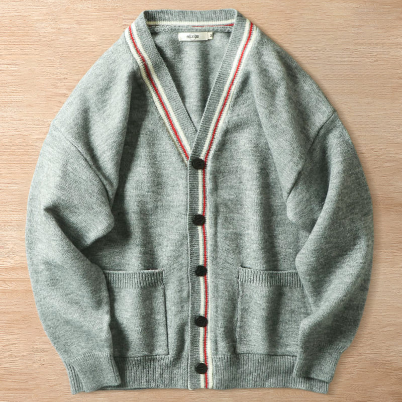 Y6403-M グレー 新品 ウール混 ニット セーター カーディガン 極上の手触り 柔らか 暖かさ 秋冬 厚手 メンズ カジュアル トップス拍卖