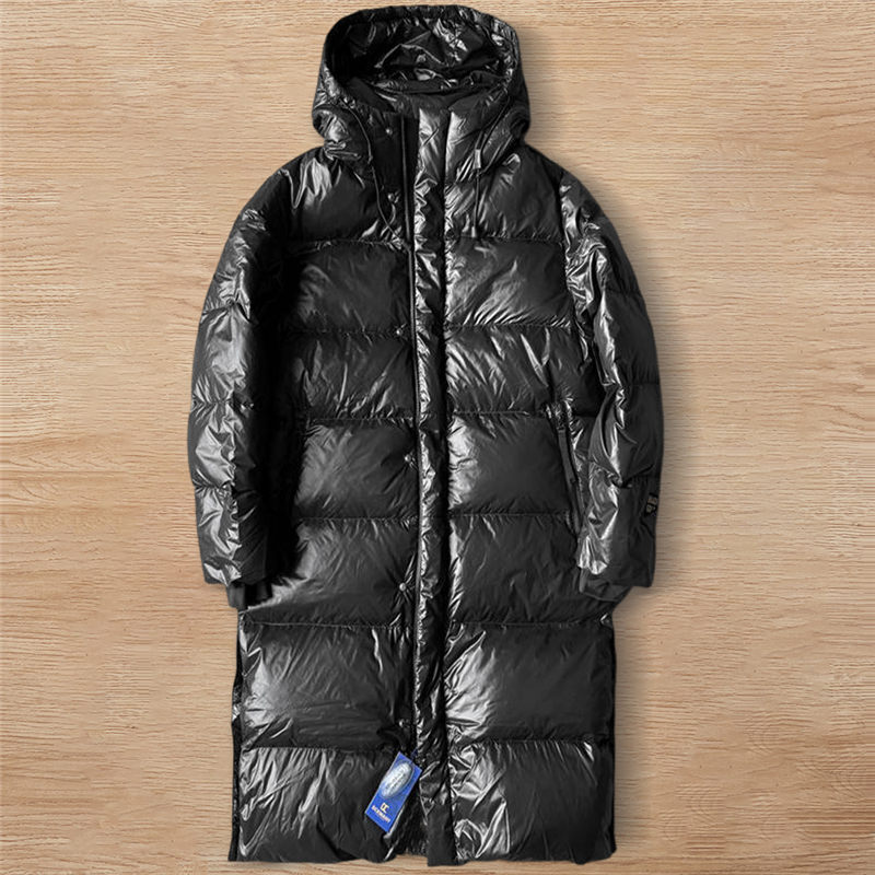W9827-2XL/黒色系 「軽くて暖かい!」DCKMANY新品 メンズ 超ロング丈 ダウンジャケット ダウン90% 厚 軽量 防寒 保温 フード付き アウター拍卖