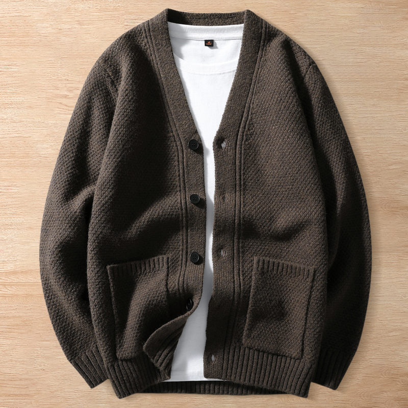 Y6415-2XL モカ 新品DCKMANY カーディガン ウール混 ニット セーター 柔らか 防寒 暖かさ 秋冬 厚手 メンズ カジュアル トップス アウター拍卖