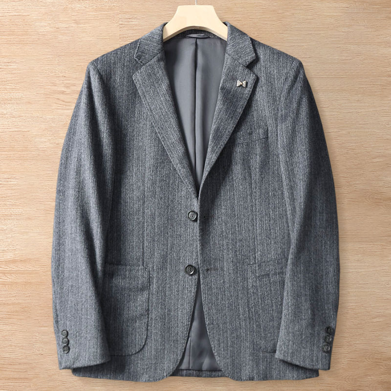 Y6442-M グレー 新品 テーラードジャケット ウール100% 贅沢 暖かさ 秋冬 厚手 通勤 ノーアイロン 高品質 無地 メンズ ビジネス トップス拍卖