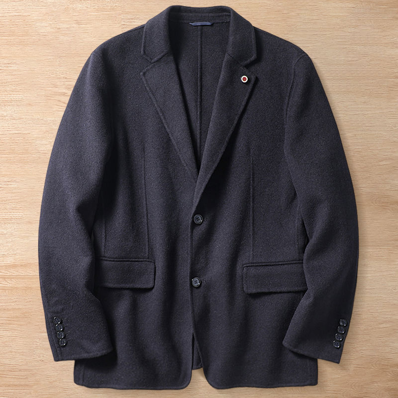 Y6443-3XL ネイビー 新品 テーラードジャケット ウール混紡 ノッチドラペル 暖かさ 秋冬 厚手 ノーアイロン メンズ ビジネス トップス拍卖