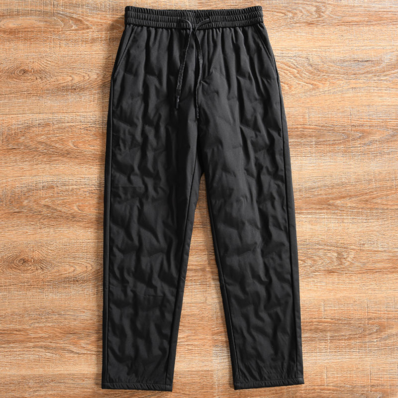 Y6480-3XL ブラック 新品 ダウンパンツ ストレートパンツ ウエストゴム ダックダウン 極地防寒 撥水 厚手 通勤 メンズ ビジネス カジュアル拍卖