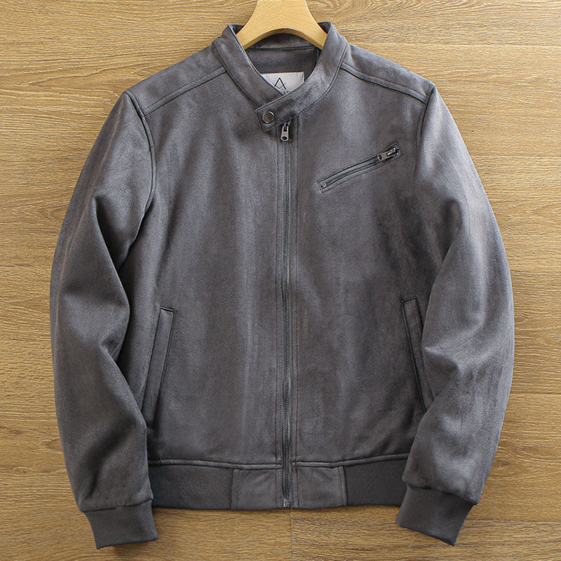 Y6504-L グレー 新品 スエードジャケット 暖かさ 秋 通気 撥水 防風 ジップアップ 立ち襟 ブルゾン ストレッチ メンズ アウター トップス拍卖