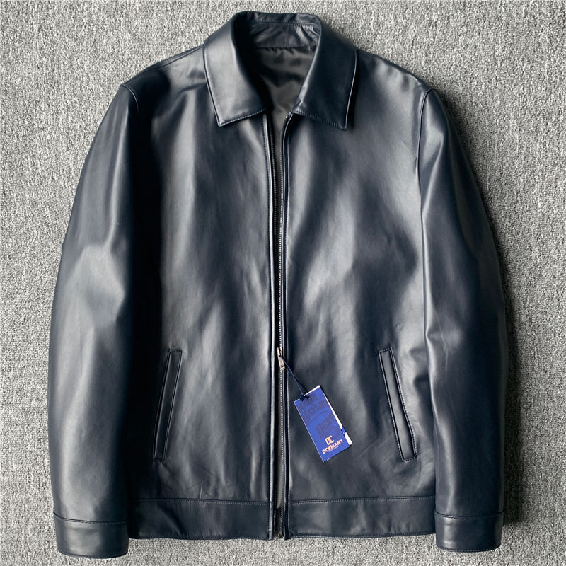 Y530-2XL 濃紺 新品DCKMANY 最上級羊革 レザージャケット ライダース 上品な光沢感 革ジャン 秋 暖かい イタリアレザー ブルゾン メンズ拍卖