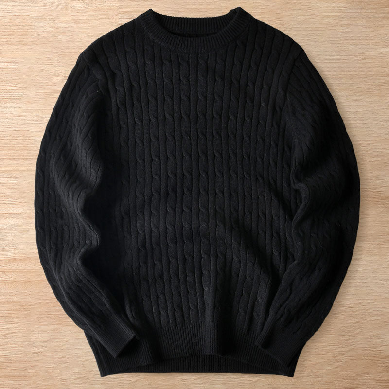 Y6521-3XL ブラック 新品DCKMANY セーター ウール混 ケーブル編み ニット ジャカード ふんわり 暖かい 防寒 秋冬 保暖 クルーネック メンズ拍卖