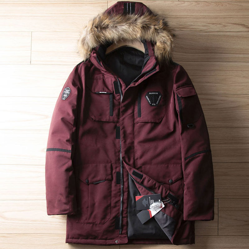 Y6528-XL ワインレッド 新品DCKMANY ダウンジャケット ミドル ファー付き 撥水 暖かい 防風 防寒 厚手 冬 ノーアイロン アウター メンズ拍卖