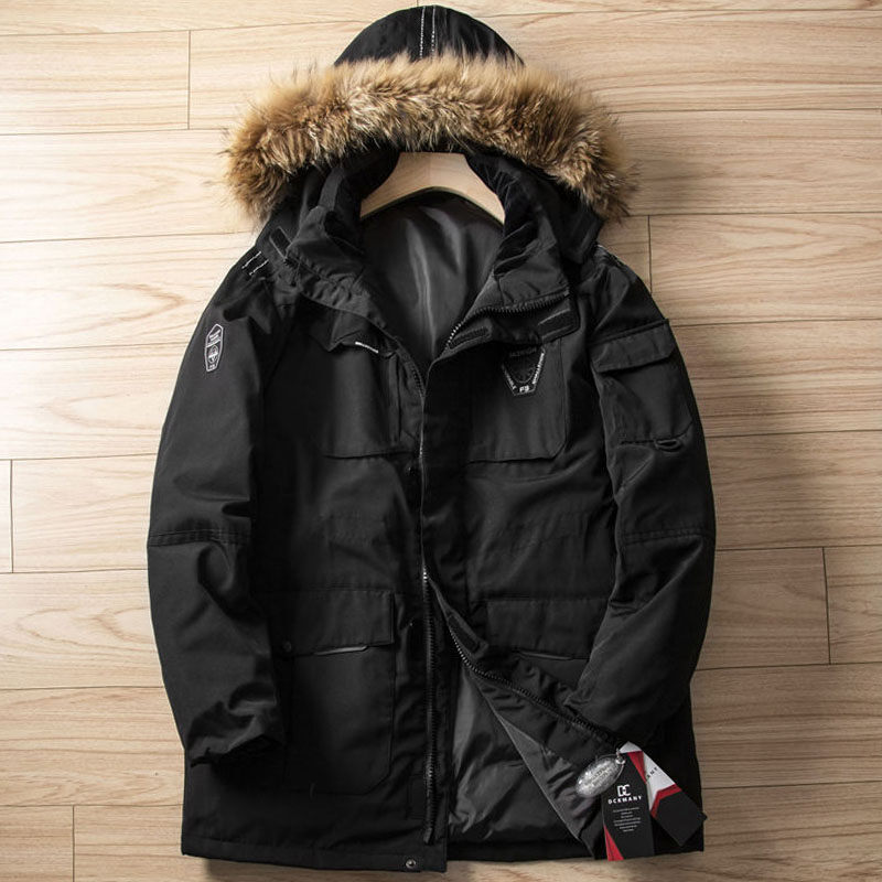 Y6529-3XL ブラック 新品DCKMANY ダウンジャケット ミドル ファー付き 撥水 暖かい 防風 防寒 厚手 冬 ノーアイロン アウター メンズ拍卖