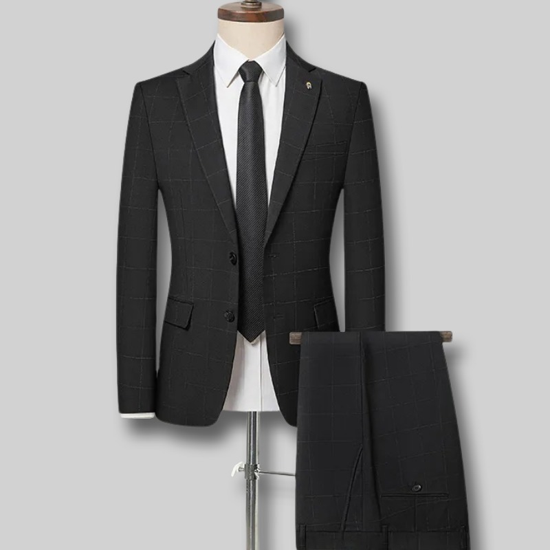 Y295-M 黒 新品 セットアップスーツ ビジネススーツ ウール68% 格子柄 上下セット フォーマル メンズ ウエスト調節可能 スラックス拍卖