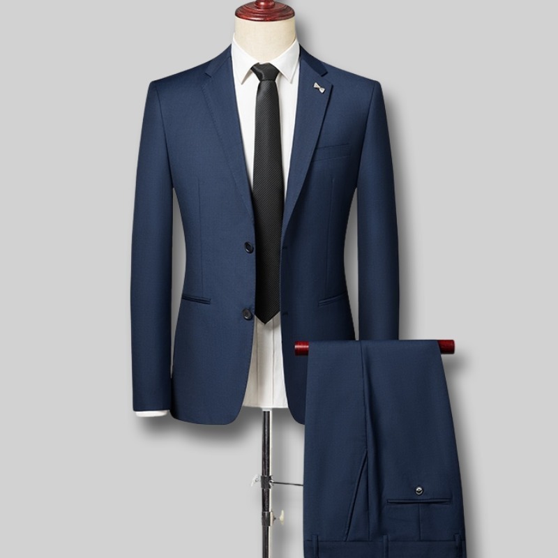 Y296-M ネイビー 新品 セットアップスーツ ビジネススーツ ウール混 無地 中厚 シングル 上下セット フォーマル メンズ 洗える スラックス拍卖