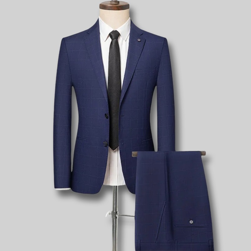 Y297-L 紺 新品 ビジネススーツ セットアップスーツ ウール48% 格子柄 シングル 上下セット フォーマル メンズ 洗える スラックス拍卖