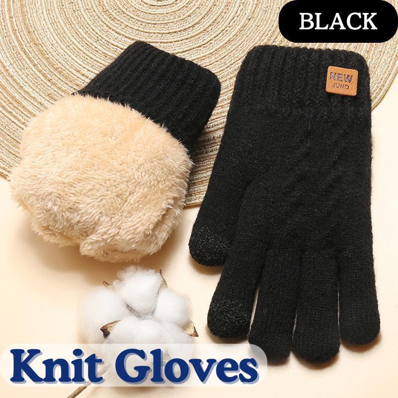 130H05 メンズ手袋 スマホ対応 裏起毛 ニット 防寒 通勤 通学 ブラック拍卖