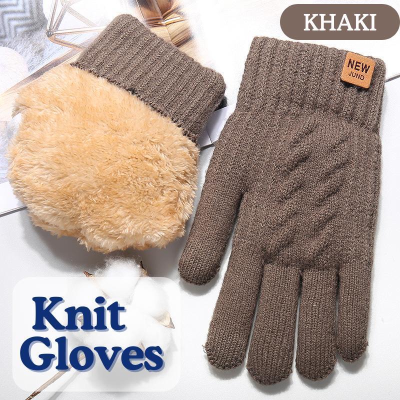 130H05 メンズ手袋 スマホ対応 裏起毛 ニット 防寒 通勤 通学 カーキ拍卖