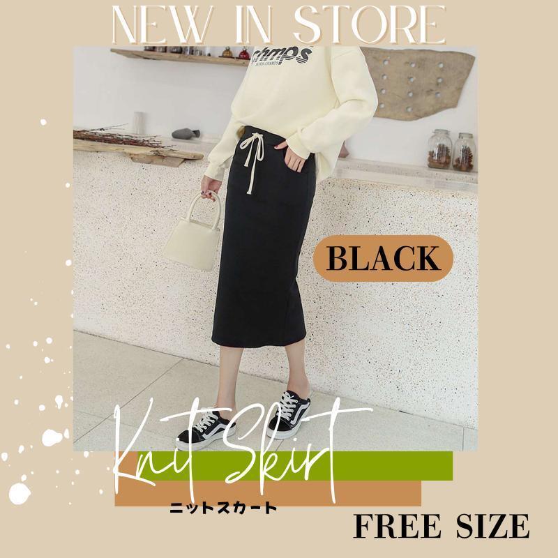 130H05 ニットスカート 秋 ロング タイトスカート ハイウエスト ブラック拍卖