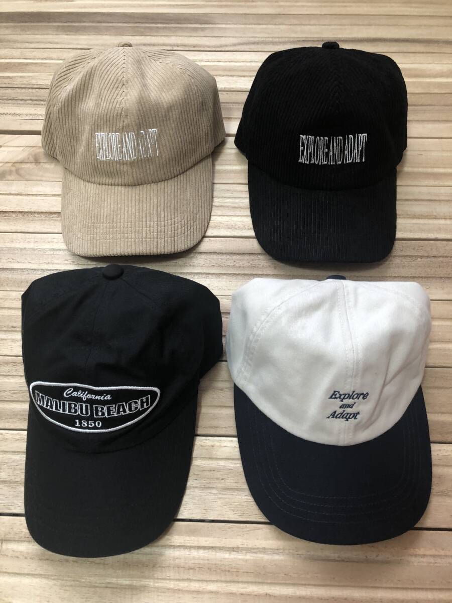 美品4点セット GUキャップ ベースボールキャップ 帽子 ユニセックス コーデュロイ 黒 ベージュ 紺 白拍卖
