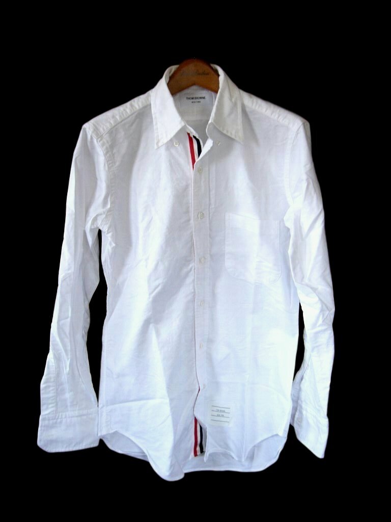 【送料込】未使用 難あり Size 0 THOM BROWNE ホワイト トムブラウン Oxford 長袖 BD トリコロールシャツ拍卖