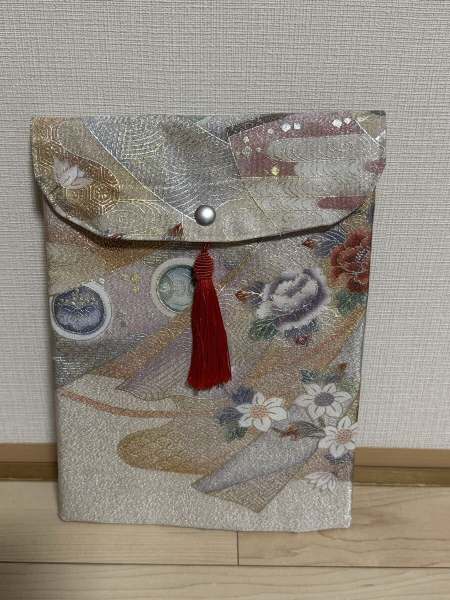 納経帳 御朱印帳ポーチ 四国八十八ヶ所 ハンドメイド パソコン タブレットケース ノート おしどり 1点物 帯リメイク タッセル付拍卖