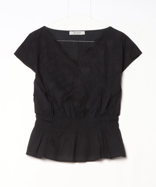 「NANO universe」 レース半袖ブラウス 36 ブラック レディース拍卖