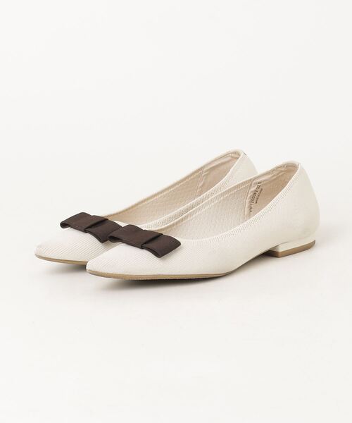 「RANDA」 リボンフラットパンプス 22.5cm ホワイト レディース拍卖