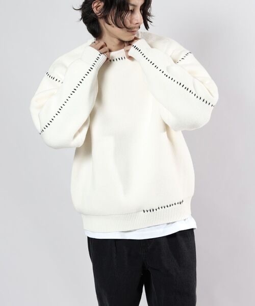 「TIMELY WARNING」 長袖ニット X-LARGE オフホワイト メンズ拍卖