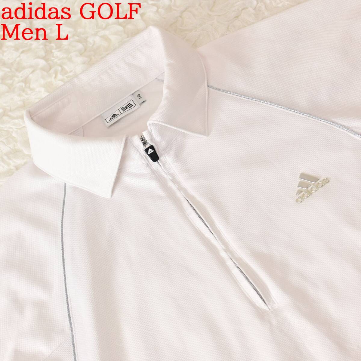 C4 Men L アディダスゴルフ 白 ハーフジップ 半袖プルオーバー拍卖