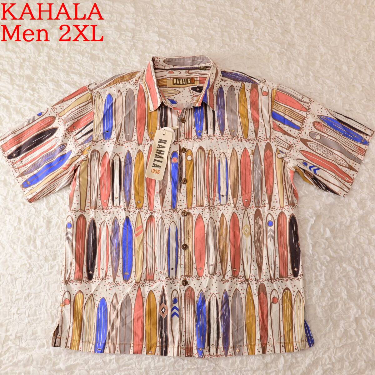 X2 Men 2XL KAHARA カハラ アロハ 半袖シャツ サーフボード柄拍卖