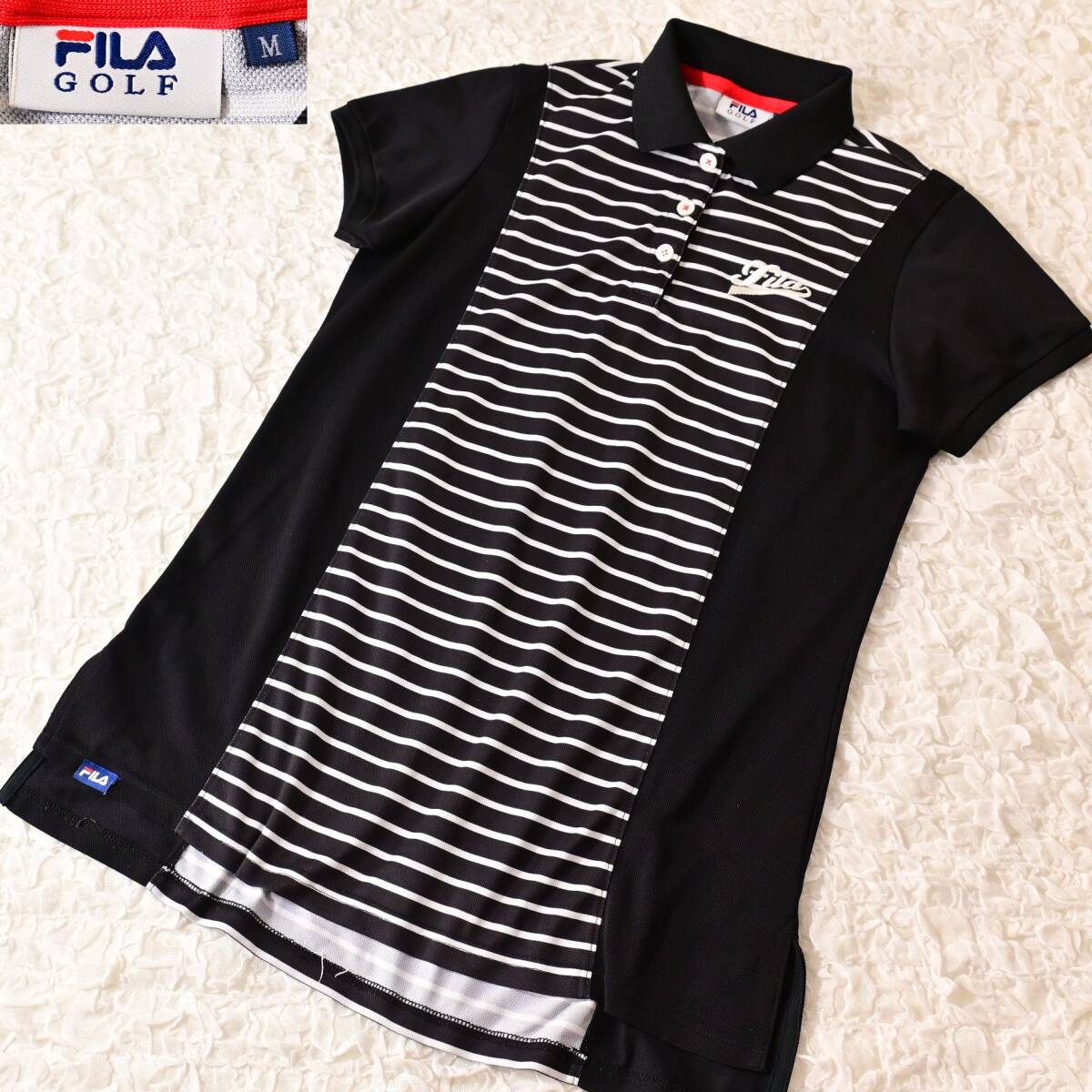 Y2 Women M FILAゴルフ 黒白 丈長め 半袖プルオーバー拍卖