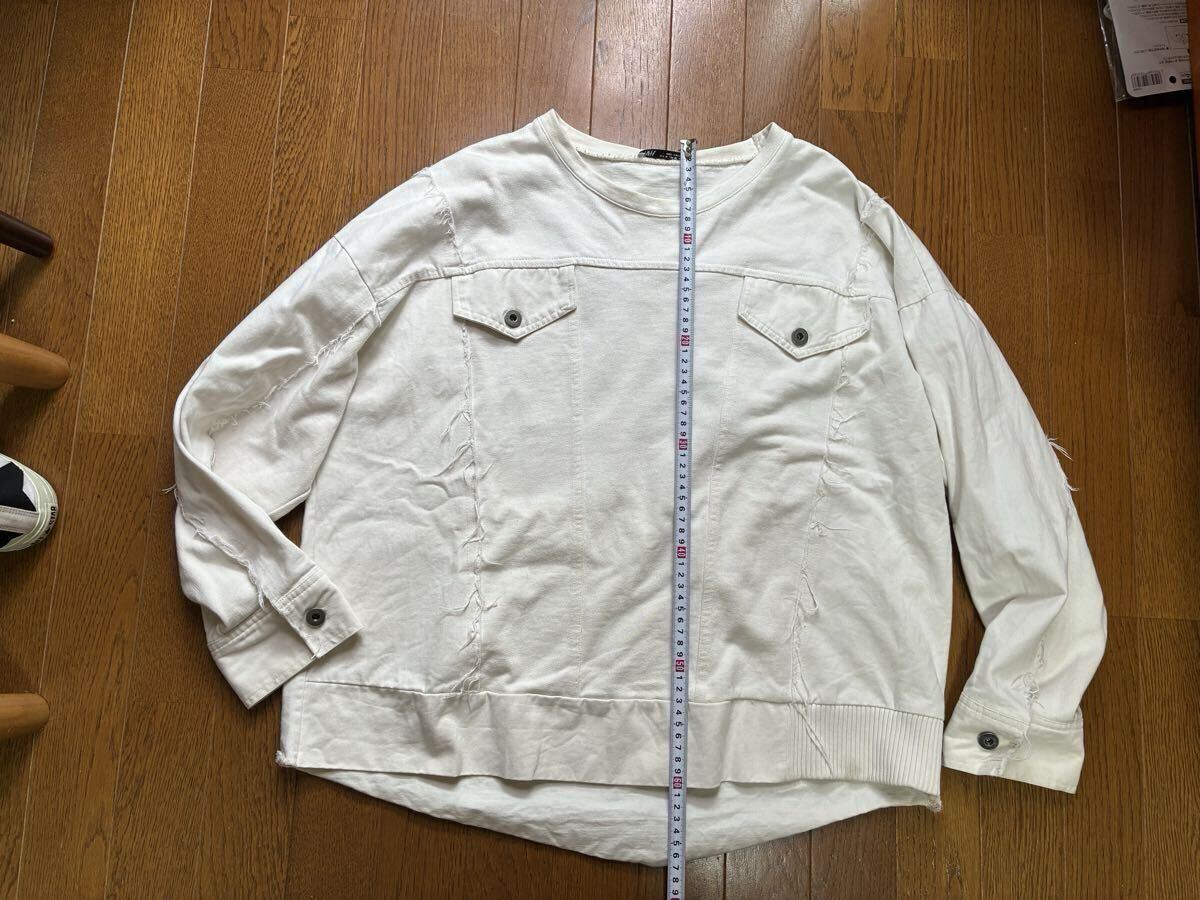ZARA! ダメージ加工 白デニムシャツ・サイズM 少し大きめ 綿100%拍卖
