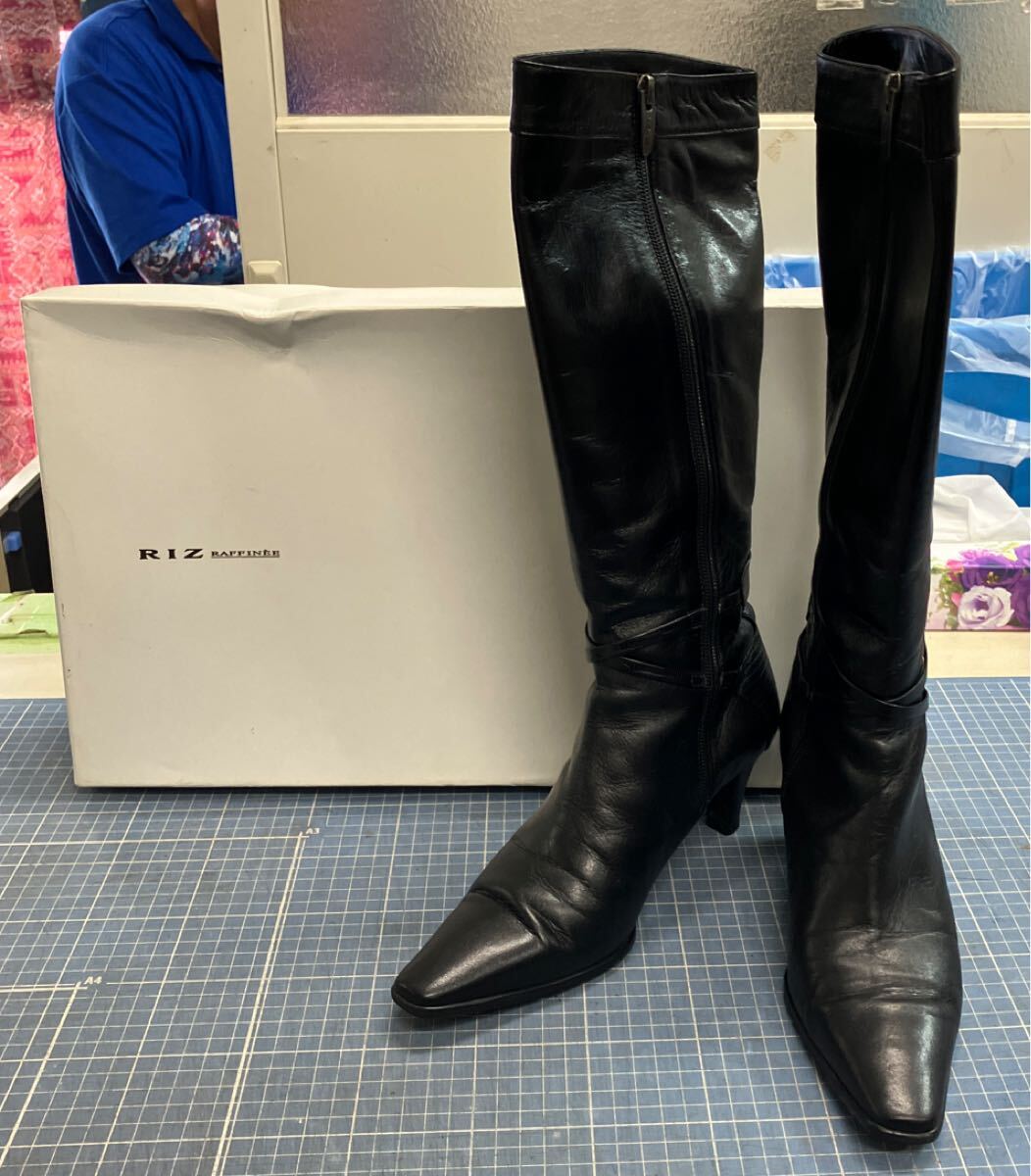 【RIZ ブラック ロングブーツ】ファッション 小物 RIZ RAFFNE 24.0センチ AQUA GRIPPER【B4-4①】0919拍卖