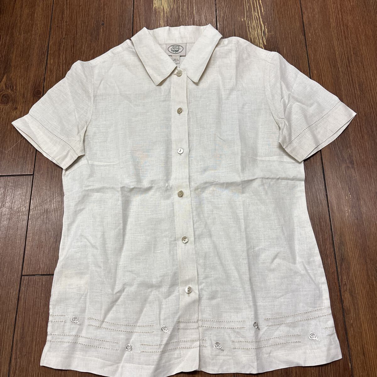laura ashley/ローラアシュレイ レディース 半袖 シャツ リネン ベージュ 刺繍 9 z1拍卖