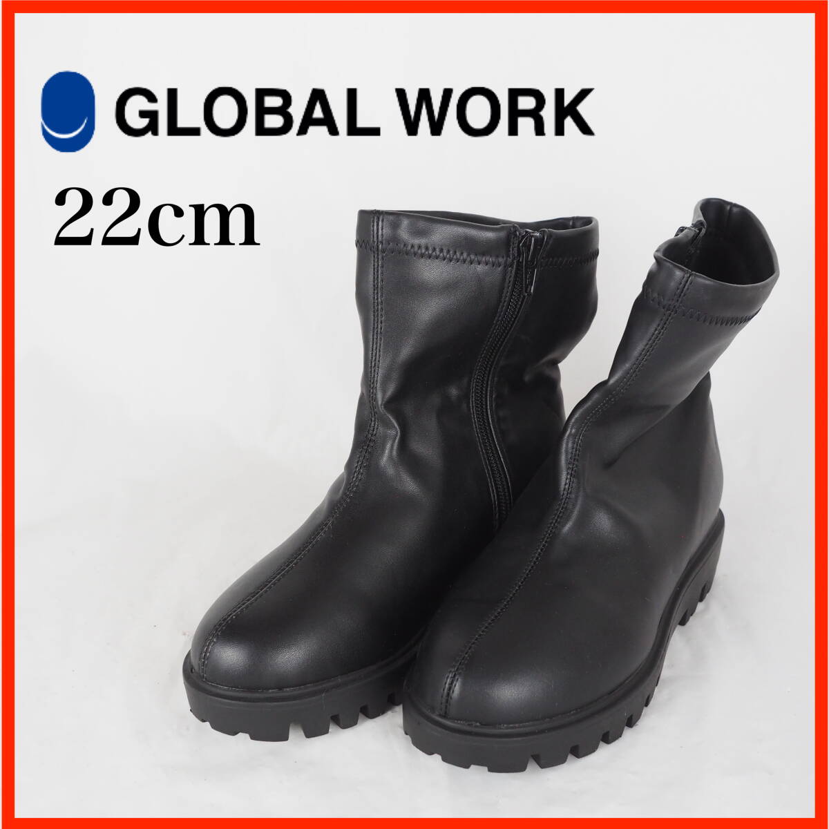 GB0383★美品★GLOBAL WORK*グローバルワーク*レディースショートブーツ*22cm*黒拍卖