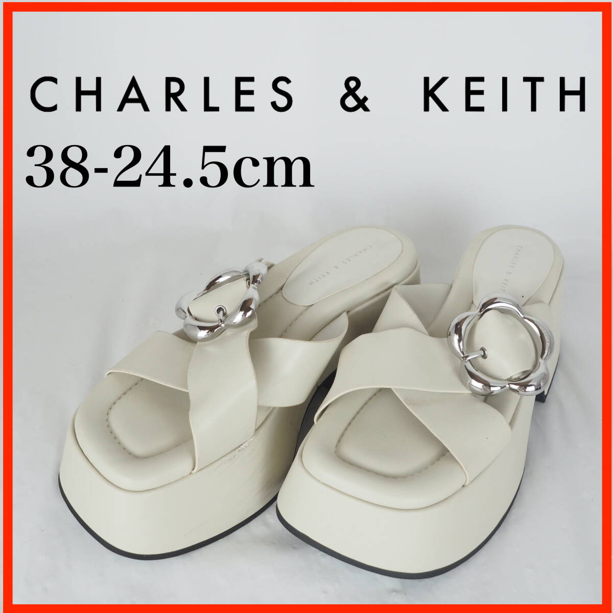 OK5888*CHARLES & KEITH*チャールズ&キース*レディースサンダル*38-24.5cm*アイボリー系拍卖