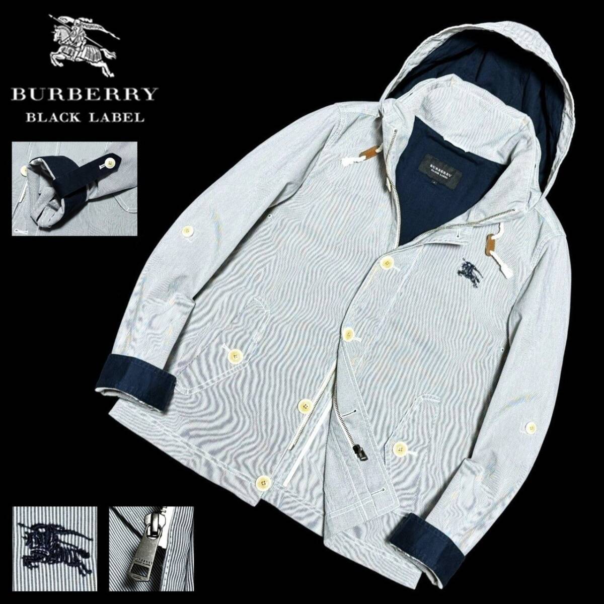 美品 バーバリーブラックレーベル ホース刺繍 コードレーン マウンテンパーカー フーデッド ジャケット M/2 ブルゾン BURBERRY BLACK LABEL拍卖