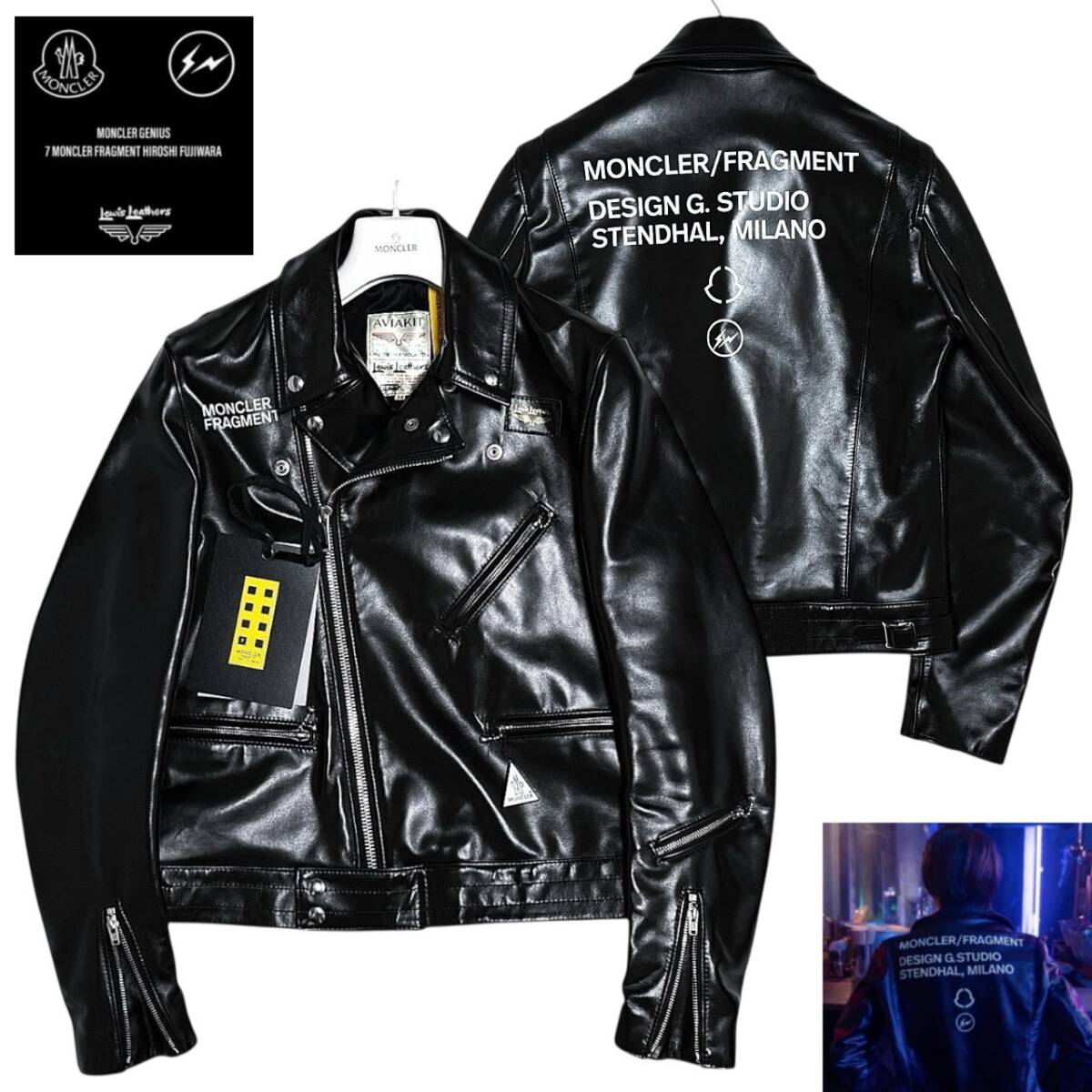 新品同様 20AW MONCLER FRAGMENT Lewis Leathers モンクレール フラグメント ルイスレザー DWAYNE サイクロン レザー ライダースジャケット拍卖