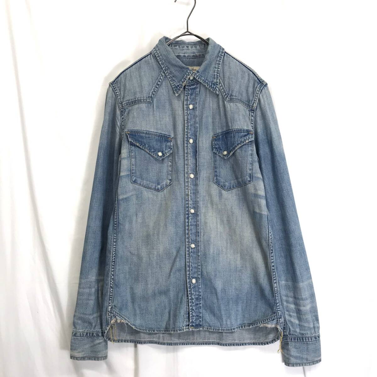 KZ9119★REMI RELIEF : オルテガ柄刺繍 長袖デニムシャツ★M★インディゴ ウエスタンシャツ ダメージ加工拍卖