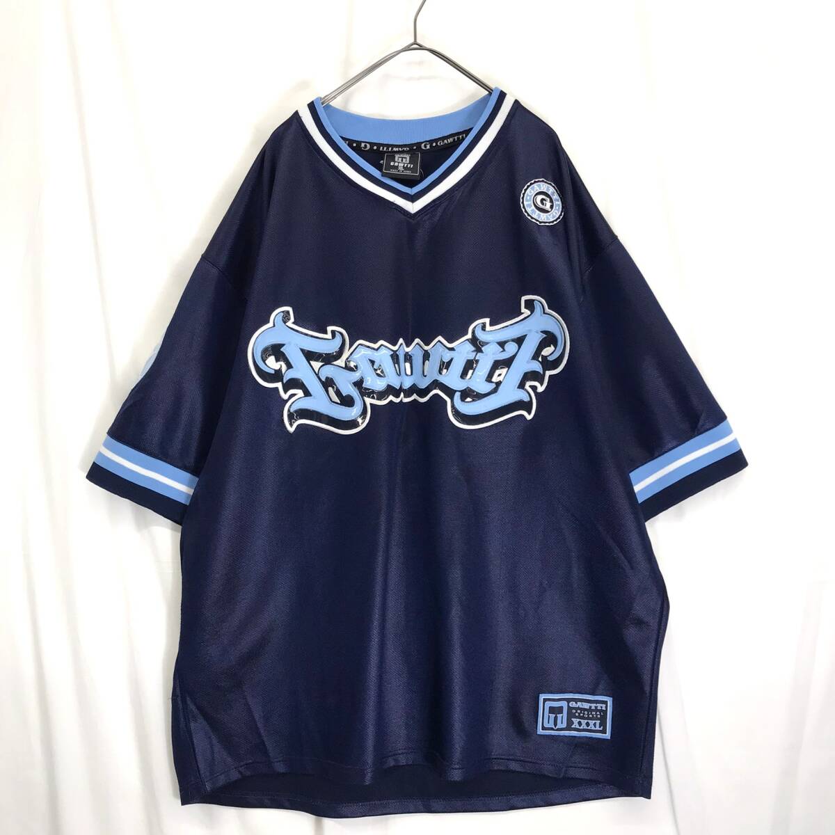KZ9126★GAWTTI : ビッグサイズ 半袖Tシャツ★XL★青系 ヒップホップ ホッケーシャツ 古着 ガウティ拍卖