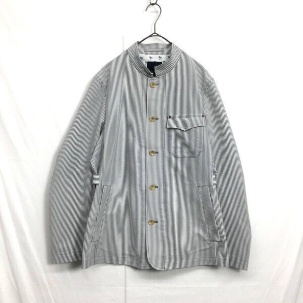 HZ9781★VESVIO McGREGOR : シアサッカー バンドカラージャケット★M★グレー系 スタンドカラー マクレガー拍卖