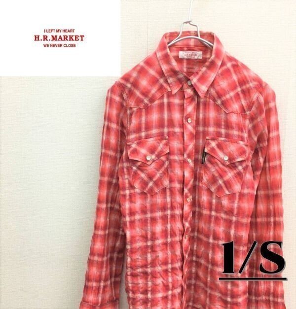 HZ7597★H.R.MARKET シワ加工 チェック柄ウエスタンシャツ★1/S★赤 ハリウッドランチマーケット拍卖