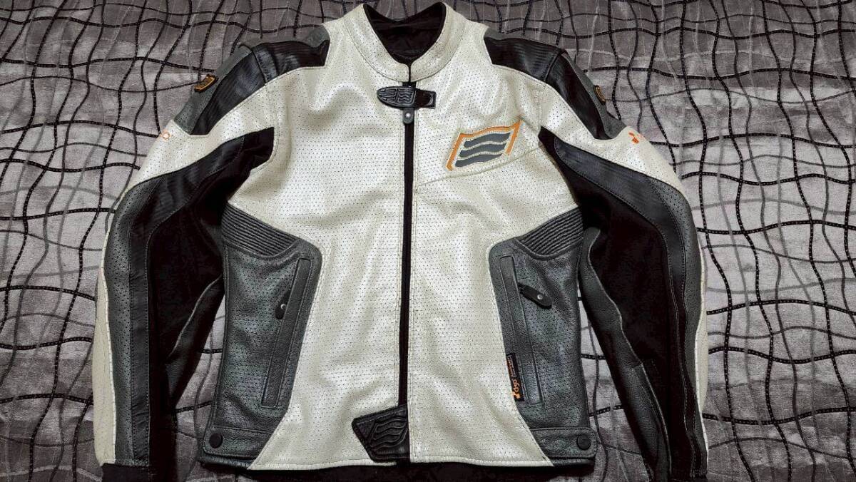 【Mサイズ】HYOD パンチングレザージャケット ホワイト コブ付き インナー付き レーシング バイク ライディング ライダース DEVAC拍卖