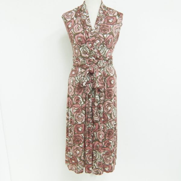 【即決】◆マックスマーラ MaxMara◆ミモレ丈ノースリーブワンピース リボンベルト付 赤系 サイズS #967491拍卖