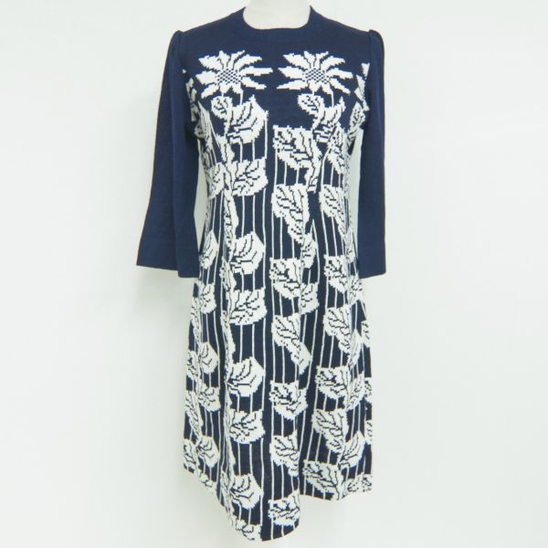 【即決】◆斉藤都世子 サイトウトヨコ◆ミモレ丈ワンピース 長袖 ニット 濃紺 #969647拍卖