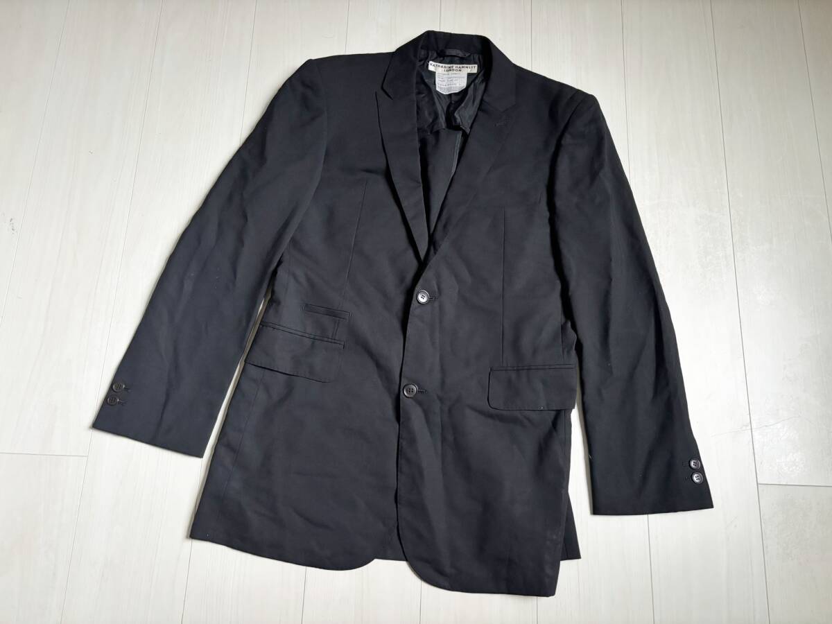 ビンテージ 90’S KATHARINE HAMNETT LONDON キャサリンハムネット ロンドン ジャケット テーラード ウール L 黒 ブラック ▼0929拍卖