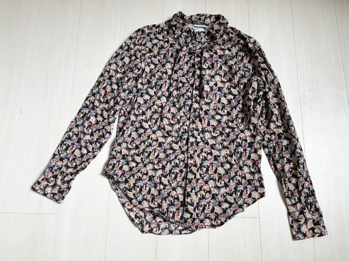 Paul Smith ポールスミス メインライン シャツ 総柄 ヨット セーリング ボウタイ 長袖 コットン M 黒 ブラック マルチカラー ▼0991拍卖