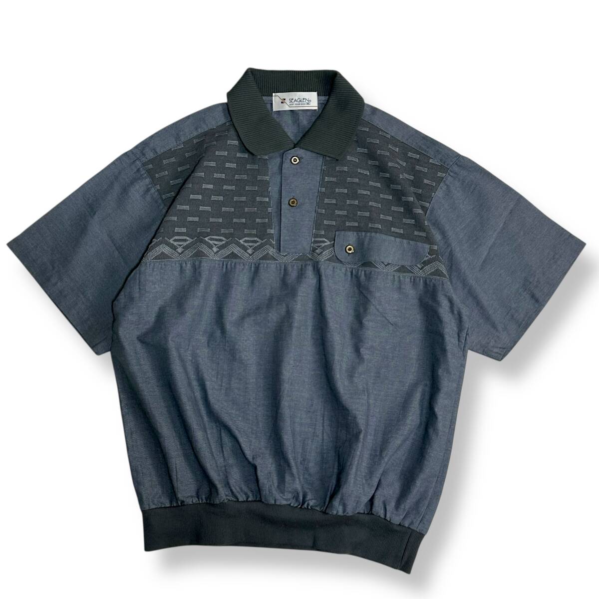 美品 希少【SEAGLEN】VINTAGE 80s 90s 3D 立体 ニット調切替 ビンテージポロシャツ 半袖 昭和レトロ オールド 古着拍卖
