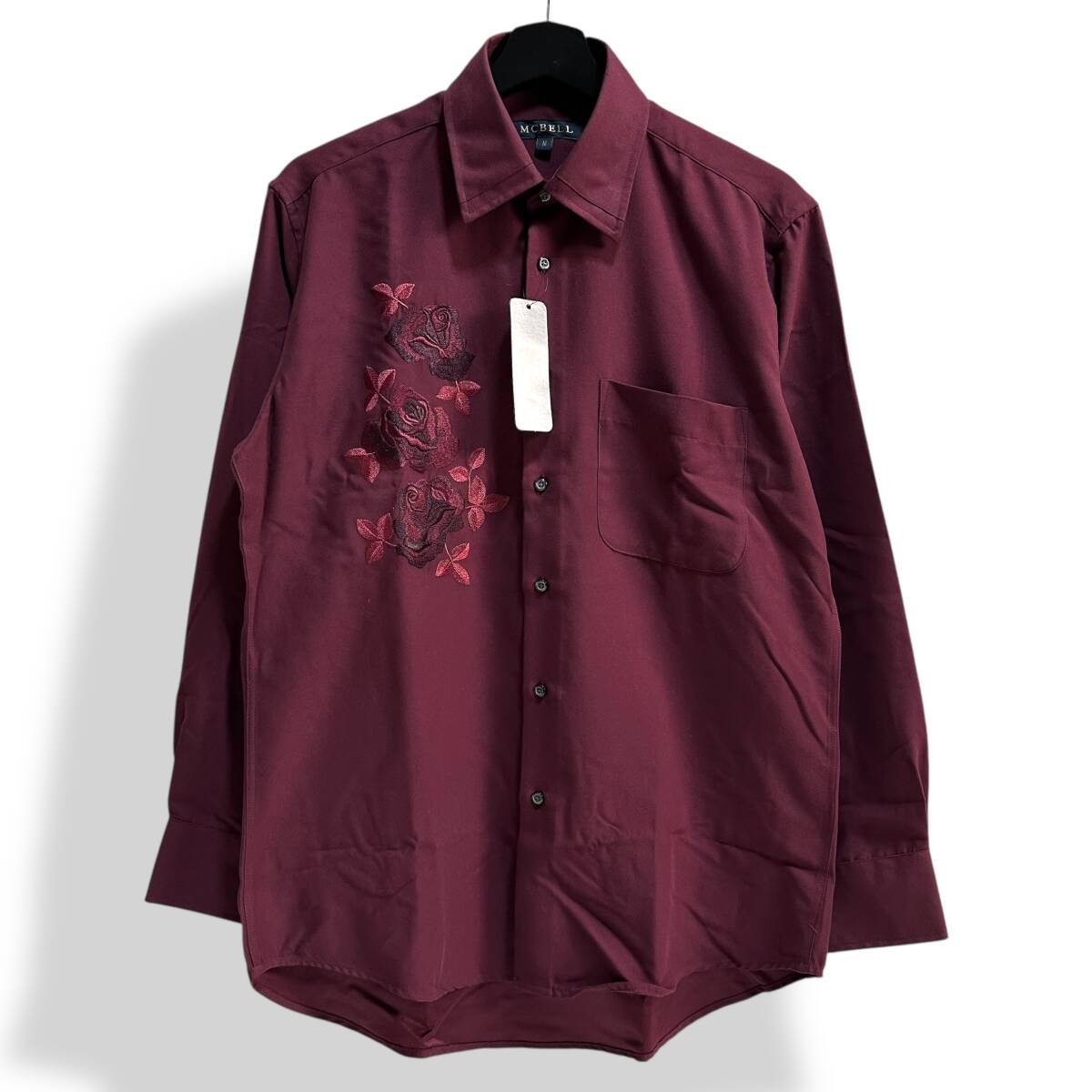 未使用 レア【MCBELL】VINTAGE 90s デッドストック 薔薇刺繍 ビンテージポリシャツ ラグジュアリー 昭和レトロ ワインレッド拍卖